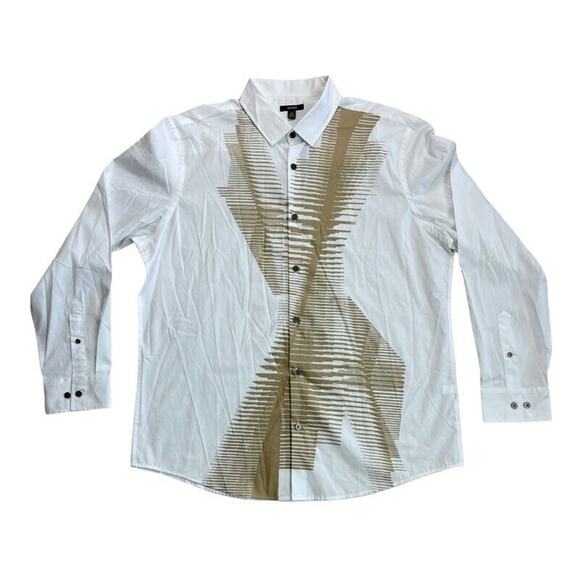 Alfani Mens Button Up Shirt White Abstract Line Print Long Sleeve Cotton XL New - Picture 1 of 9